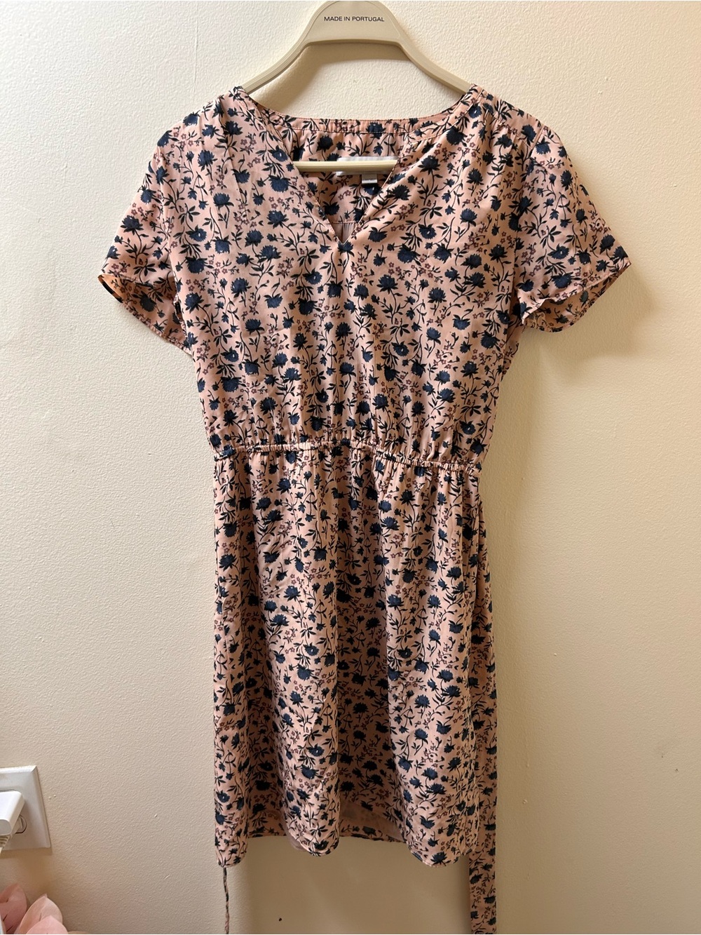 LOFT Pink Floral Short Sleeve V-Neck Dress